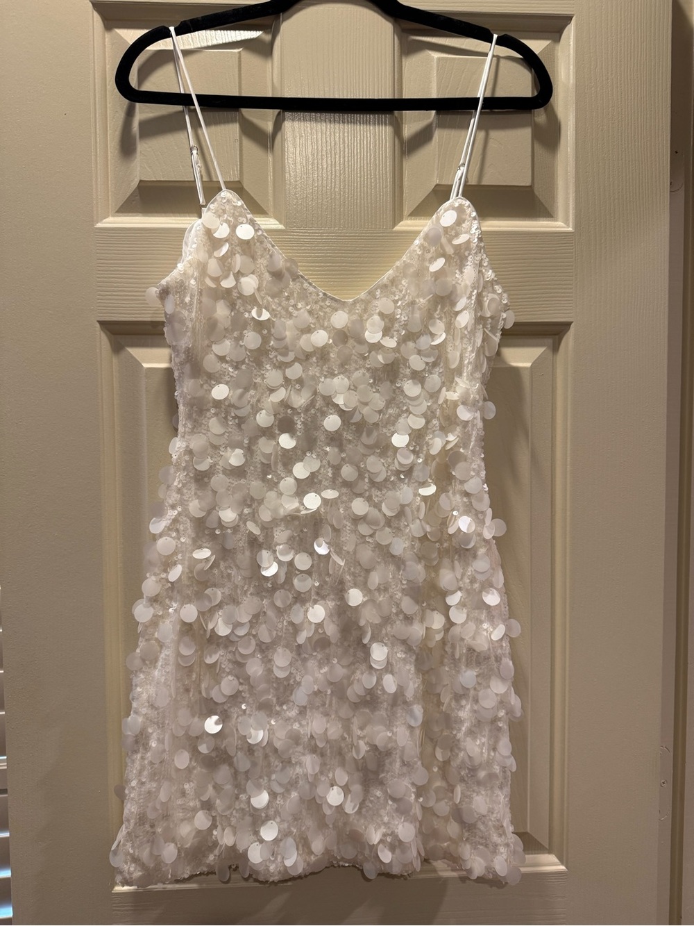 Meshki White Sequin Spaghetti-Strap Party Dress